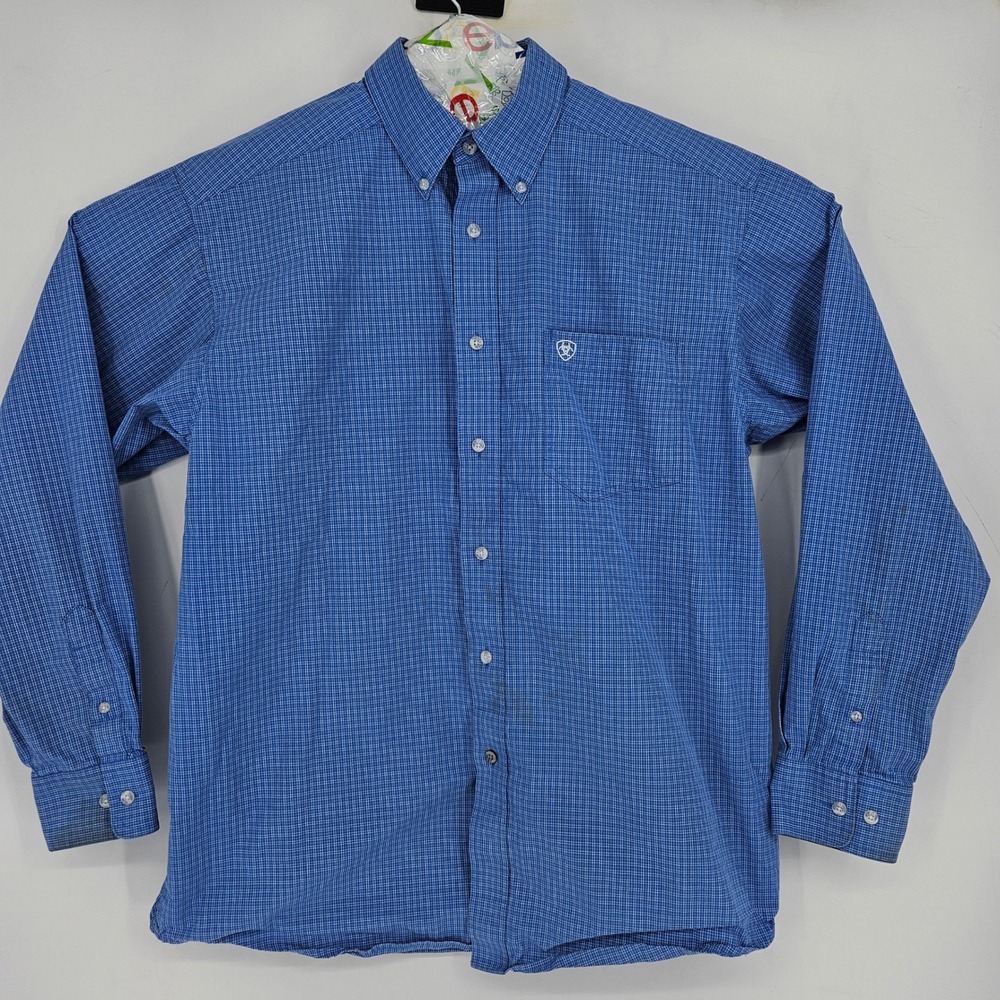 Ariat Pro Shirt Mens Large Button Down Blue Western Long Sleeve FLAWS